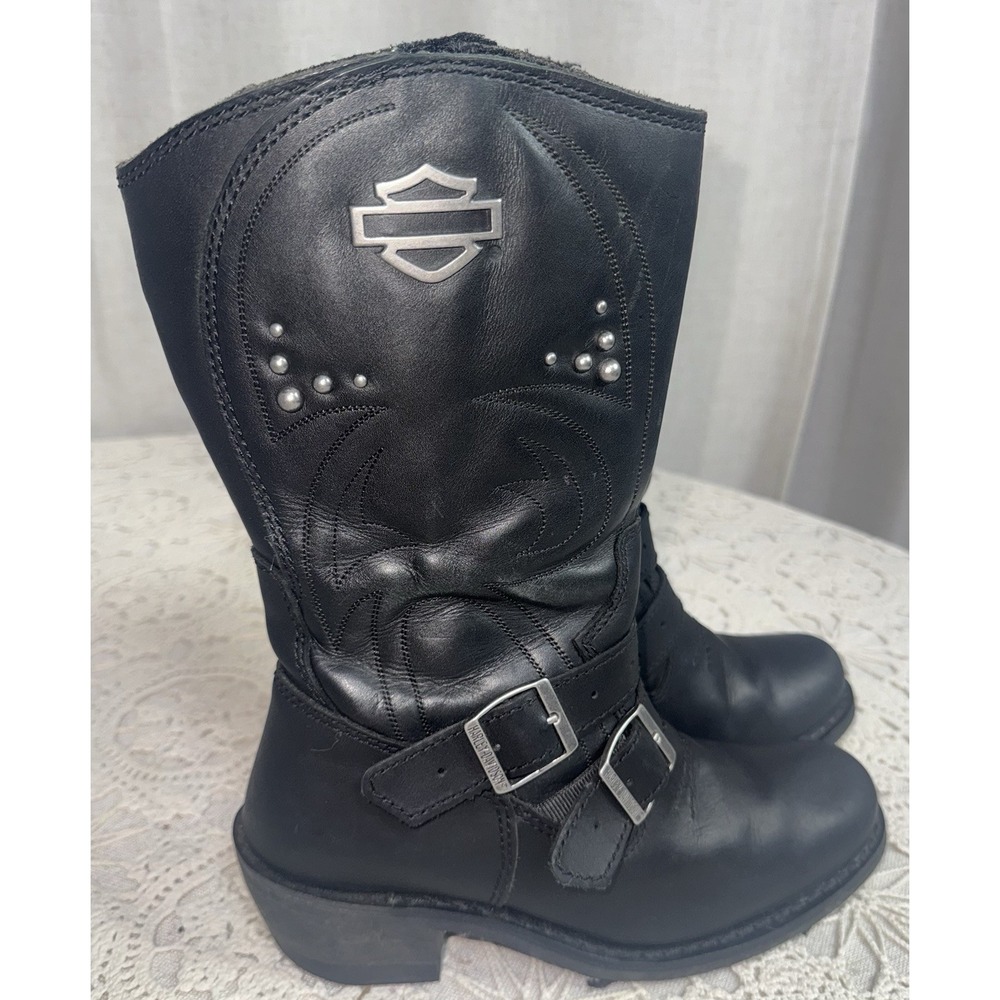 Harley Davidson Kayla Boots Black Leather Silver Studs Women's Size 7